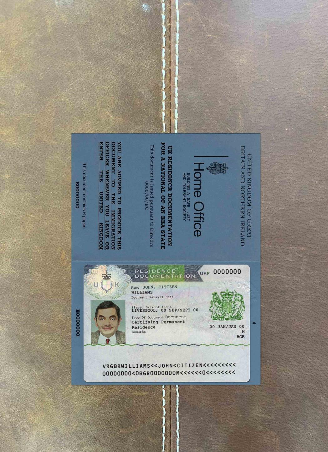 United Kingdom residence documentation 2 PSD templates (also with passport look) photolook PSD template